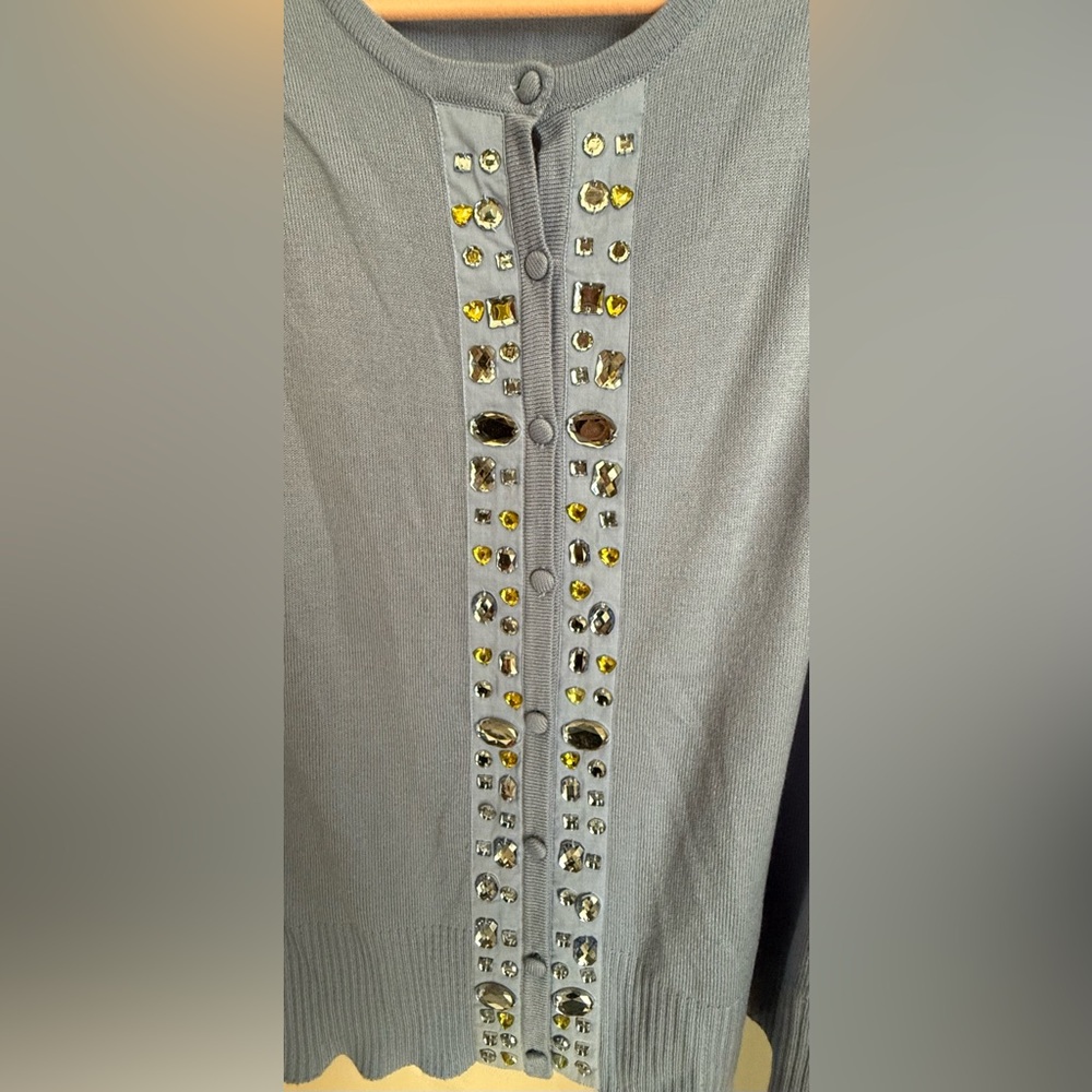 Susan Graver Style Brand Blue Cardigan with Embellishments.  Size Medium. NWOT. - Picture 3 of 4